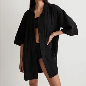 Madewell Lightspun Cover-Up Mini Shirtdress Gauze Black Size XS